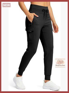 Fleece Lined Cargo Joggers High Waisted Winter Waterproof Hiking Pants with